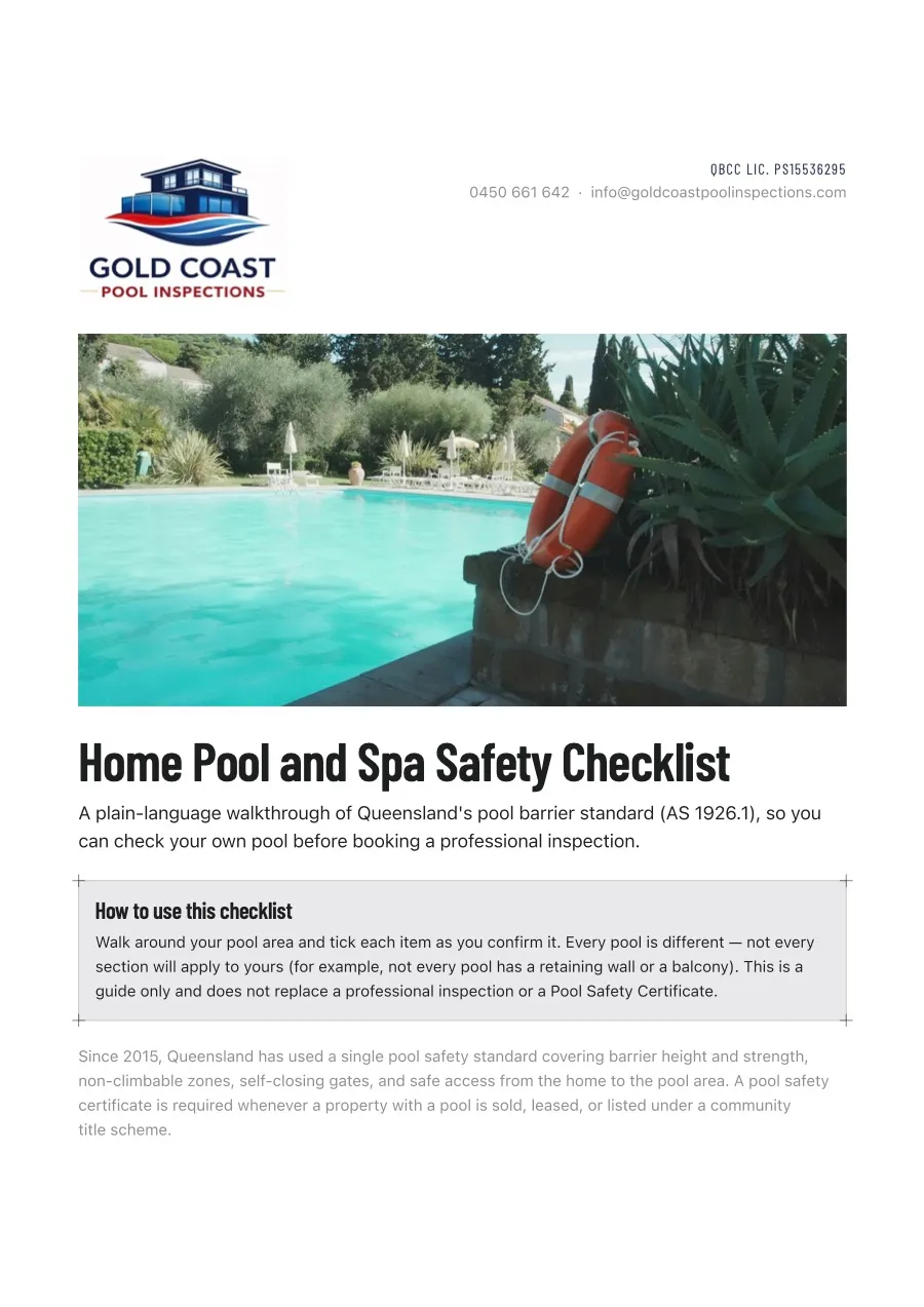 QLD Pool Safety Inspection Checklist 2026 cover